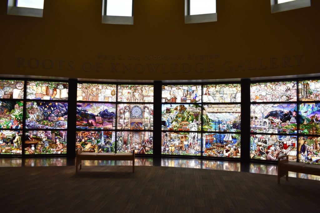 Roots of Knowledge stained glass